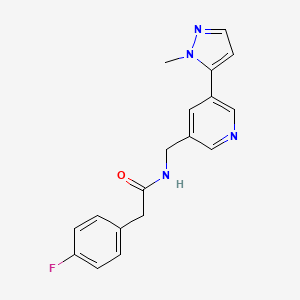 2-(4-fluorophenyl)-N-((5-(1-methyl-1H-pyrazol-5-yl)pyridin-3-yl)methyl)acetamide - 2034559-00-5