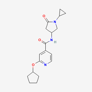 2-(cyclopentyloxy)-N-(1-cyclopropyl-5-oxopyrrolidin-3-yl)isonicotinamide - 2034318-36-8