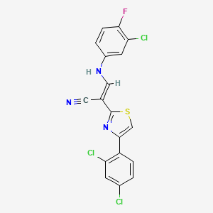 (E)-3-((3-chloro-4-fluorophenyl)amino)-2-(4-(2,4-dichlorophenyl)thiazol-2-yl)acrylonitrile - 683258-39-1