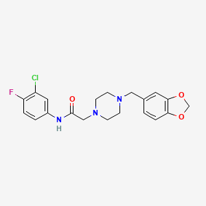 2-{4-[(2H-1,3-benzodioxol-5-yl)methyl]piperazin-1-yl}-N-(3-chloro-4-fluorophenyl)acetamide - 850472-81-0