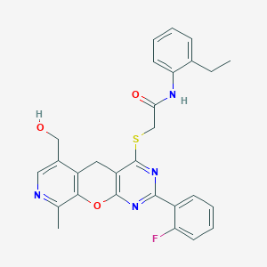 N-(2-ethylphenyl)-2-[[5-(2-fluorophenyl)-11-(hydroxymethyl)-14-methyl-2-oxa-4,6,13-triazatricyclo[8.4.0.03,8]tetradeca-1(10),3(8),4,6,11,13-hexaen-7-yl]sulfanyl]acetamide - 892386-38-8