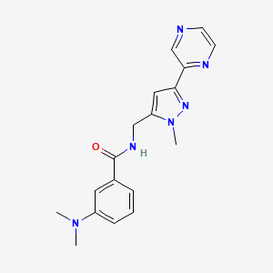 3-(dimethylamino)-N-((1-methyl-3-(pyrazin-2-yl)-1H-pyrazol-5-yl)methyl)benzamide - 2034322-84-2