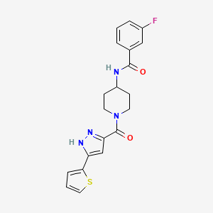 3-fluoro-N-(1-(3-(thiophen-2-yl)-1H-pyrazole-5-carbonyl)piperidin-4-yl)benzamide - 1322790-85-1