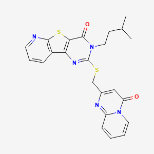 5-(3-methylbutyl)-4-[(4-oxopyrido[1,2-a]pyrimidin-2-yl)methylsulfanyl]-8-thia-3,5,10-triazatricyclo[7.4.0.02,7]trideca-1(9),2(7),3,10,12-pentaen-6-one - 1448064-48-9