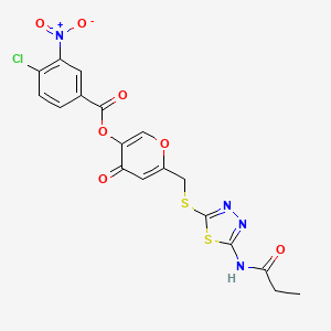 4-oxo-6-(((5-propionamido-1,3,4-thiadiazol-2-yl)thio)methyl)-4H-pyran-3-yl 4-chloro-3-nitrobenzoate - 896006-39-6