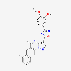 5-{5,7-dimethyl-6-[(2-methylphenyl)methyl]pyrazolo[1,5-a]pyrimidin-3-yl}-3-(4-ethoxy-3-methoxyphenyl)-1,2,4-oxadiazole - 1030090-34-6