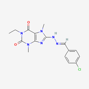 (E)-8-(2-(4-chlorobenzylidene)hydrazinyl)-1-ethyl-3,7-dimethyl-1H-purine-2,6(3H,7H)-dione - 1203432-95-4