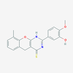 2-(3-Hydroxy-4-methoxyphenyl)-9-methyl-1,5-dihydrochromeno[2,3-d]pyrimidine-4-thione - 866842-94-6