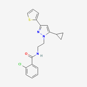 2-chloro-N-(2-(5-cyclopropyl-3-(thiophen-2-yl)-1H-pyrazol-1-yl)ethyl)benzamide - 1797671-97-6