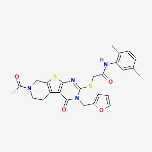 2-[[11-acetyl-4-(furan-2-ylmethyl)-3-oxo-8-thia-4,6,11-triazatricyclo[7.4.0.02,7]trideca-1(9),2(7),5-trien-5-yl]sulfanyl]-N-(2,5-dimethylphenyl)acetamide - 1185164-00-4