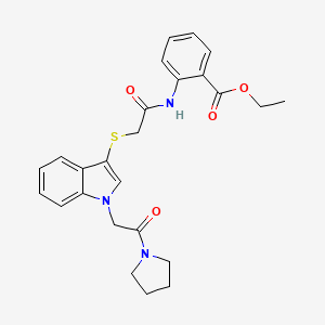 ethyl 2-[2-({1-[2-oxo-2-(pyrrolidin-1-yl)ethyl]-1H-indol-3-yl}sulfanyl)acetamido]benzoate - 877658-99-6