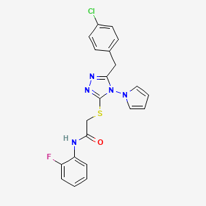 2-((5-(4-chlorobenzyl)-4-(1H-pyrrol-1-yl)-4H-1,2,4-triazol-3-yl)thio)-N-(2-fluorophenyl)acetamide - 886924-99-8