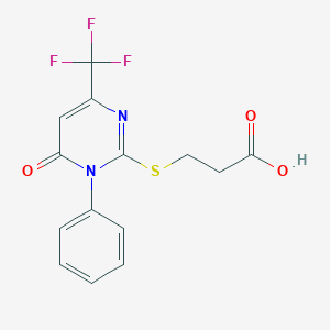 3-{[6-Oxo-1-phenyl-4-(trifluoromethyl)-1,6-dihydro-2-pyrimidinyl]sulfanyl}propanoic acid - 692287-41-5