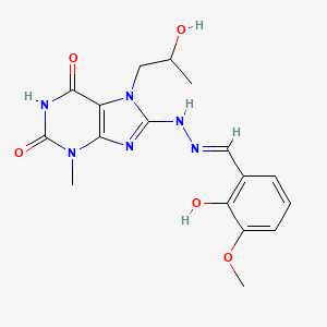 (E)-8-(2-(2-hydroxy-3-methoxybenzylidene)hydrazinyl)-7-(2-hydroxypropyl)-3-methyl-1H-purine-2,6(3H,7H)-dione - 887199-80-6