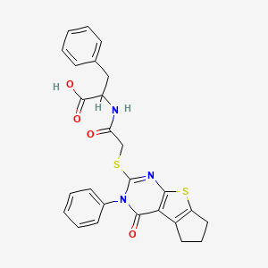 2-(2-((4-oxo-3-phenyl-4,5,6,7-tetrahydro-3H-cyclopenta[4,5]thieno[2,3-d]pyrimidin-2-yl)thio)acetamido)-3-phenylpropanoic acid - 1039450-77-5