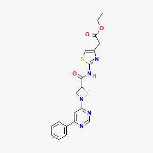 Ethyl 2-(2-(1-(6-phenylpyrimidin-4-yl)azetidine-3-carboxamido)thiazol-4-yl)acetate - 2034257-38-8