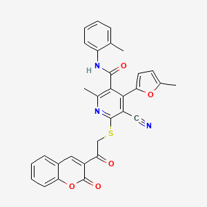 5-cyano-2-methyl-4-(5-methylfuran-2-yl)-N-(2-methylphenyl)-6-{[2-oxo-2-(2-oxo-2H-chromen-3-yl)ethyl]sulfanyl}pyridine-3-carboxamide - 392236-51-0
