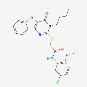 2-({5-butyl-6-oxo-8-oxa-3,5-diazatricyclo[7.4.0.0^{2,7}]trideca-1(9),2(7),3,10,12-pentaen-4-yl}sulfanyl)-N-(5-chloro-2-methoxyphenyl)acetamide - 899941-08-3