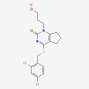 4-((2,4-dichlorobenzyl)thio)-1-(3-hydroxypropyl)-6,7-dihydro-1H-cyclopenta[d]pyrimidin-2(5H)-one - 899743-26-1