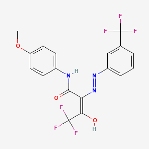 (2E)-4,4,4-trifluoro-N-(4-methoxyphenyl)-3-oxo-2-{2-[3-(trifluoromethyl)phenyl]hydrazin-1-ylidene}butanamide - 866130-99-6