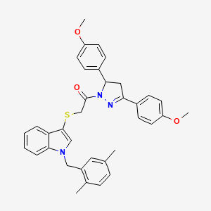 1-(3,5-bis(4-methoxyphenyl)-4,5-dihydro-1H-pyrazol-1-yl)-2-((1-(2,5-dimethylbenzyl)-1H-indol-3-yl)thio)ethanone - 681279-85-6