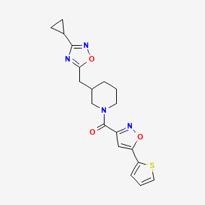(3-((3-Cyclopropyl-1,2,4-oxadiazol-5-yl)methyl)piperidin-1-yl)(5-(thiophen-2-yl)isoxazol-3-yl)methanone - 1706317-07-8