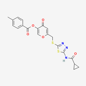 6-{[(5-cyclopropaneamido-1,3,4-thiadiazol-2-yl)sulfanyl]methyl}-4-oxo-4H-pyran-3-yl 4-methylbenzoate - 877650-74-3