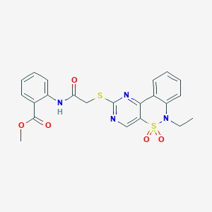 methyl 2-[2-({9-ethyl-8,8-dioxo-8lambda6-thia-3,5,9-triazatricyclo[8.4.0.0^{2,7}]tetradeca-1(14),2(7),3,5,10,12-hexaen-4-yl}sulfanyl)acetamido]benzoate - 1111408-84-4