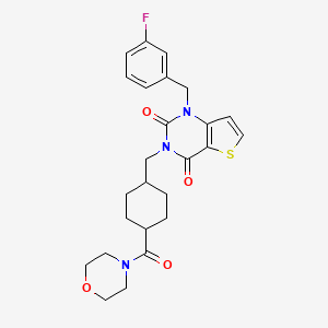 1-(3-fluorobenzyl)-3-((4-(morpholine-4-carbonyl)cyclohexyl)methyl)thieno[3,2-d]pyrimidine-2,4(1H,3H)-dione - 932500-80-6