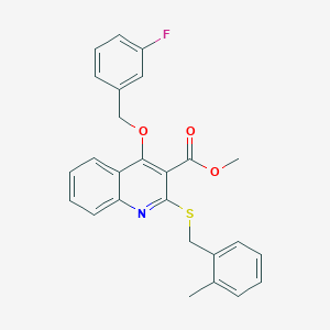 methyl 4-[(3-fluorophenyl)methoxy]-2-{[(2-methylphenyl)methyl]sulfanyl}quinoline-3-carboxylate - 932301-99-0