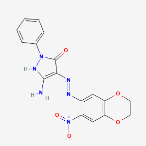(E)-3-amino-4-(2-(7-nitro-2,3-dihydrobenzo[b][1,4]dioxin-6-yl)hydrazono)-1-phenyl-1H-pyrazol-5(4H)-one - 300816-75-5