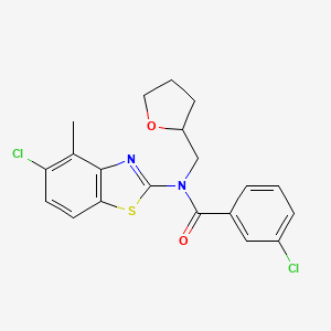 3-chloro-N-(5-chloro-4-methyl-1,3-benzothiazol-2-yl)-N-[(oxolan-2-yl)methyl]benzamide - 922399-59-5
