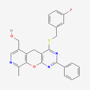 (7-{[(3-Fluorophenyl)methyl]sulfanyl}-14-methyl-5-phenyl-2-oxa-4,6,13-triazatricyclo[8.4.0.0^{3,8}]tetradeca-1(10),3(8),4,6,11,13-hexaen-11-yl)methanol - 892416-43-2