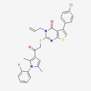 3-allyl-5-(4-chlorophenyl)-2-((2-(1-(2-fluorophenyl)-2,5-dimethyl-1H-pyrrol-3-yl)-2-oxoethyl)thio)thieno[2,3-d]pyrimidin-4(3H)-one - 670268-59-4