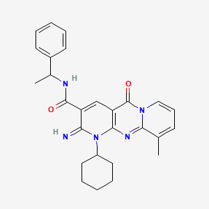 7-cyclohexyl-6-imino-11-methyl-2-oxo-N-(1-phenylethyl)-1,7,9-triazatricyclo[8.4.0.03,8]tetradeca-3(8),4,9,11,13-pentaene-5-carboxamide - 618078-34-5