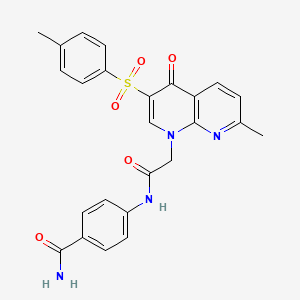4-(2-(7-methyl-4-oxo-3-tosyl-1,8-naphthyridin-1(4H)-yl)acetamido)benzamide - 1242897-95-5