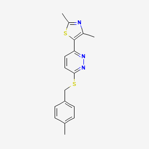 2,4-Dimethyl-5-(6-((4-methylbenzyl)thio)pyridazin-3-yl)thiazole - 896058-59-6
