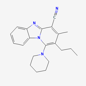 11-methyl-13-(piperidin-1-yl)-12-propyl-1,8-diazatricyclo[7.4.0.0^{2,7}]trideca-2(7),3,5,8,10,12-hexaene-10-carbonitrile - 861119-51-9