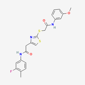 2-[(4-{[(3-fluoro-4-methylphenyl)carbamoyl]methyl}-1,3-thiazol-2-yl)sulfanyl]-N-(3-methoxyphenyl)acetamide - 941961-78-0