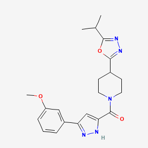 (4-(5-isopropyl-1,3,4-oxadiazol-2-yl)piperidin-1-yl)(3-(3-methoxyphenyl)-1H-pyrazol-5-yl)methanone - 1319203-69-4