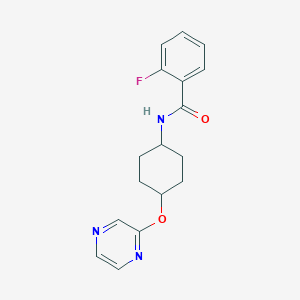 2-fluoro-N-((1r,4r)-4-(pyrazin-2-yloxy)cyclohexyl)benzamide - 2034255-16-6