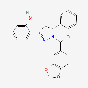 2-(5-(benzo[d][1,3]dioxol-5-yl)-5,10b-dihydro-1H-benzo[e]pyrazolo[1,5-c][1,3]oxazin-2-yl)phenol - 899984-60-2