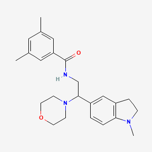 3,5-dimethyl-N-(2-(1-methylindolin-5-yl)-2-morpholinoethyl)benzamide - 922034-07-9