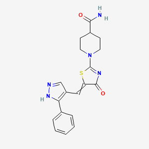 1-{4-oxo-5-[(3-phenyl-1H-pyrazol-4-yl)methylidene]-4,5-dihydro-1,3-thiazol-2-yl}piperidine-4-carboxamide - 1018011-92-1