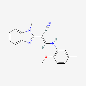 (E)-3-((2-methoxy-5-methylphenyl)amino)-2-(1-methyl-1H-benzo[d]imidazol-2-yl)acrylonitrile - 466668-28-0