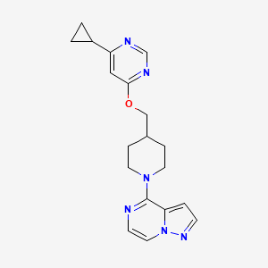 4-(4-(((6-Cyclopropylpyrimidin-4-yl)oxy)methyl)piperidin-1-yl)pyrazolo[1,5-a]pyrazine - 2309574-65-8