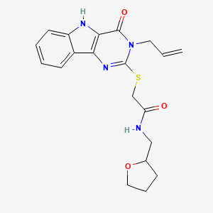 2-((3-allyl-4-oxo-4,5-dihydro-3H-pyrimido[5,4-b]indol-2-yl)thio)-N-((tetrahydrofuran-2-yl)methyl)acetamide - 888449-20-5