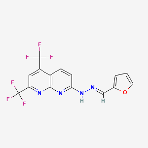 7-[(E)-2-[(furan-2-yl)methylidene]hydrazin-1-yl]-2,4-bis(trifluoromethyl)-1,8-naphthyridine - 338962-13-3