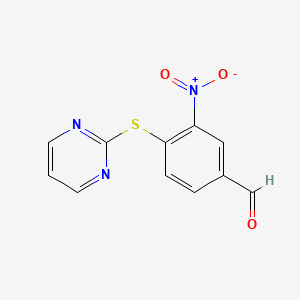 3-Nitro-4-(pyrimidin-2-ylsulfanyl)benzaldehyde - 663206-26-6