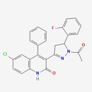 3-(1-acetyl-5-(2-fluorophenyl)-4,5-dihydro-1H-pyrazol-3-yl)-6-chloro-4-phenylquinolin-2(1H)-one - 312586-99-5